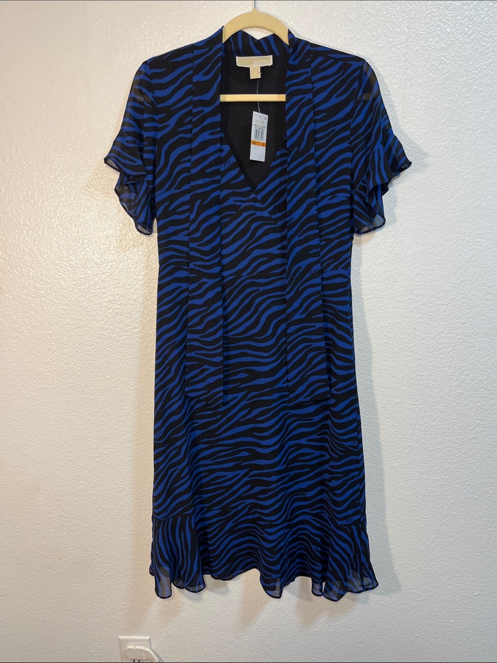 Michael Kors Blue Zebra Print Flutter Sleeve Dress – NWT Size Small - Picture 2 of 6
